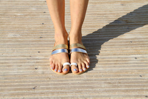 Asteria Sandals with Gold Silver and White Straps - Kardia
