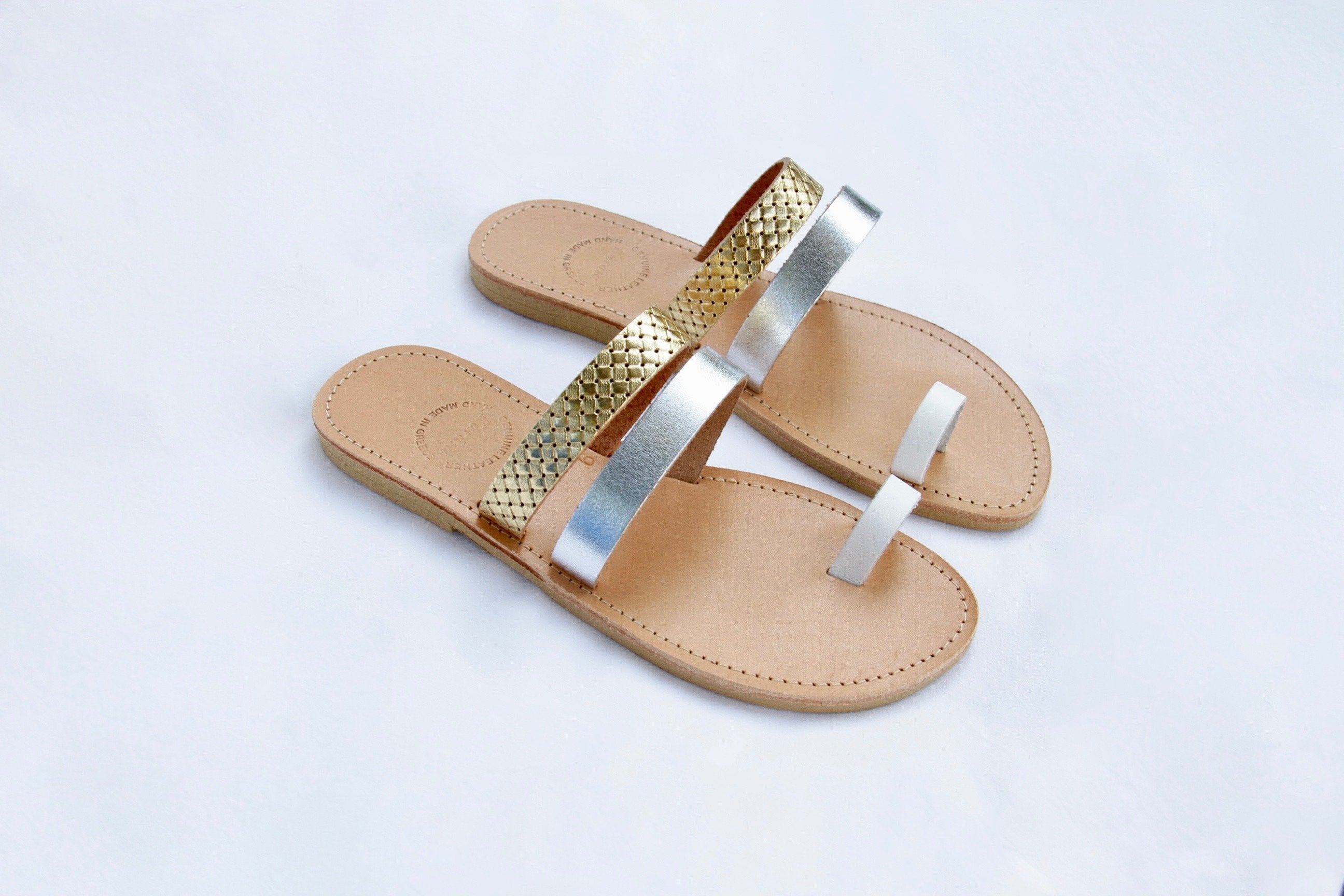 Asteria Sandals with Gold Silver and White Straps - Kardia
