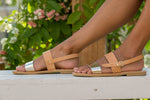 Classic Athena Sandals with Tan and Gold Straps - Kardia
