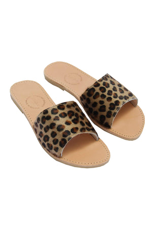 Clio Slides in textured Leopard Ponyskin leather - Kardia
