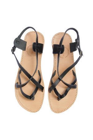 Athena Womens Sandals in Black Leather - Kardia
