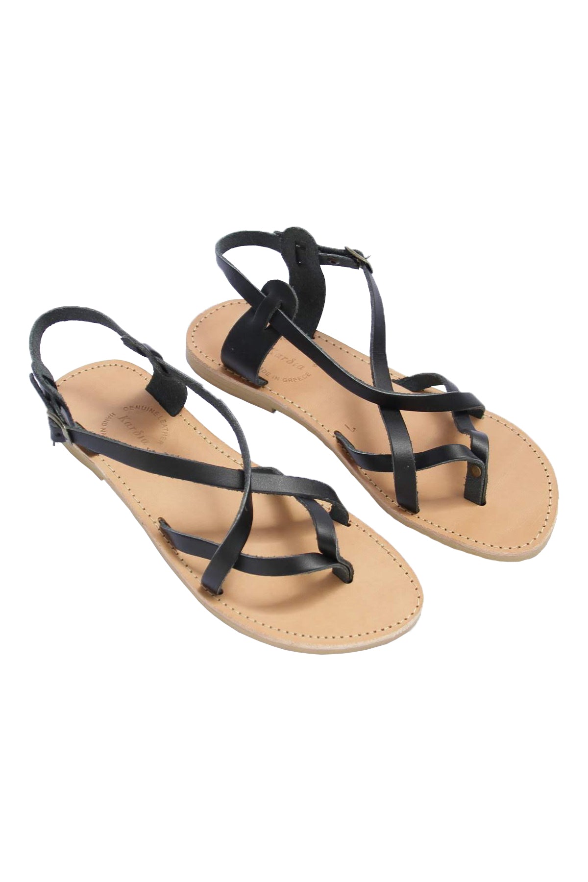 Athena Womens Sandals in Black Leather - Kardia