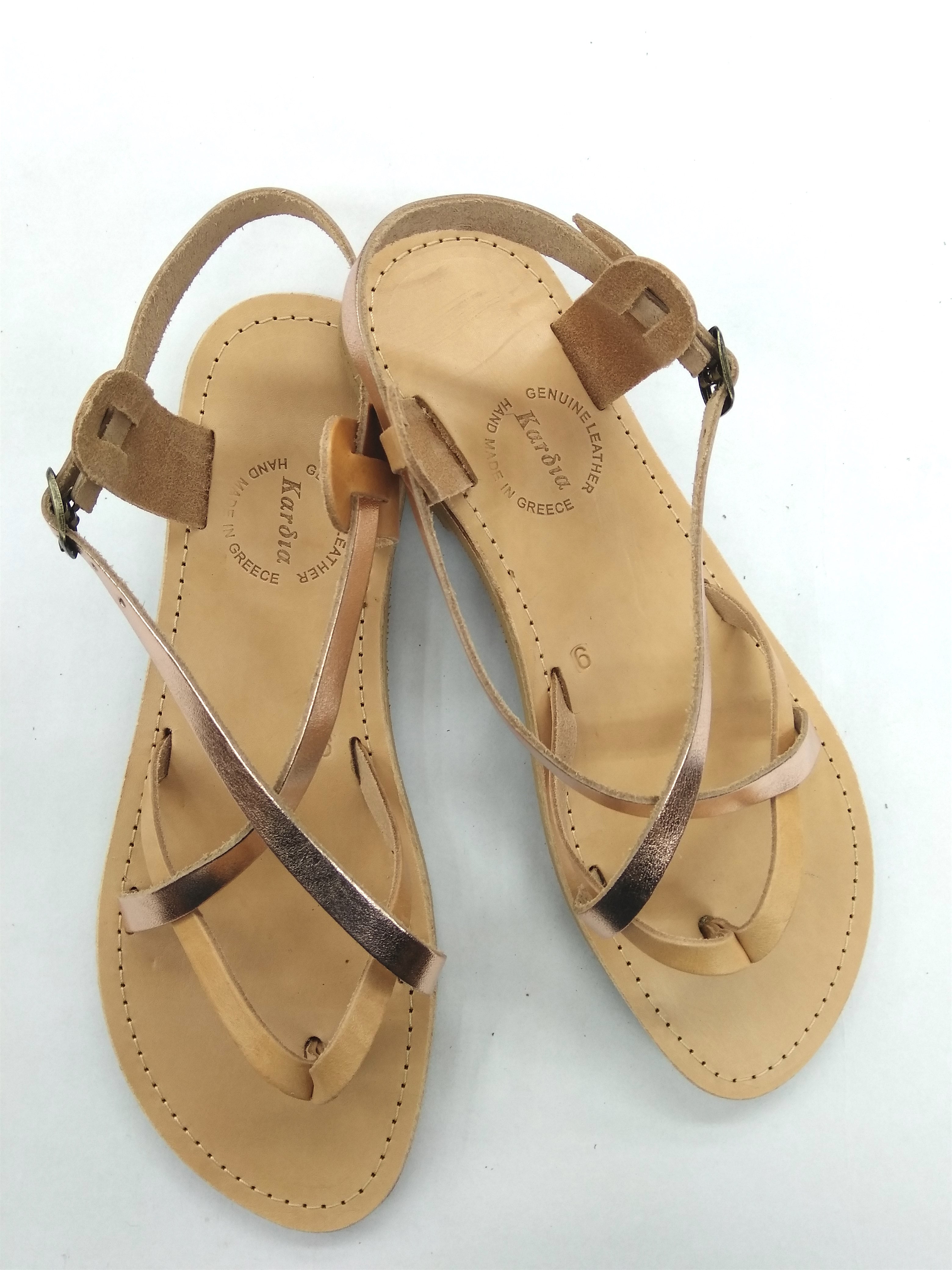 Athena Womens Sandals with Straps in Rose Gold and Natural Leathers - Kardia