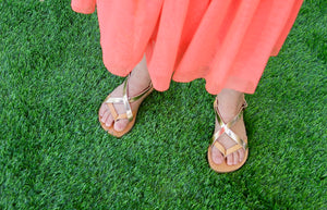 Girls Mini Athena Sandals in Tan and Rose Gold - Kardia