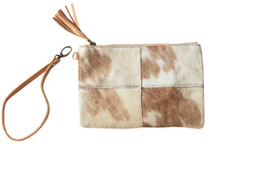 Indie Clutch in Tan and Cream Ponyhair leather - Kardia
