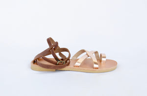 Kassia Sandals with Chocolate & Rose Gold Leather Straps - Kardia
