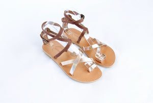 Kassia Sandals with Chocolate & Rose Gold Leather Straps - Kardia