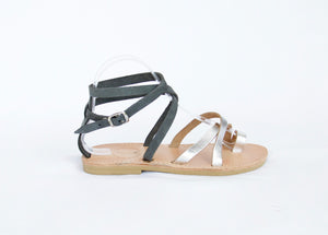 Kassia Sandals with Distressed Grey & Silver Leather Straps - Kardia