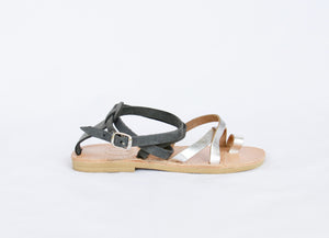 Kassia Sandals with Distressed Grey & Silver Leather Straps - Kardia