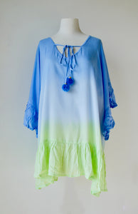 Pom Pom Cover Up in Graduated Blue and Lime - Kardia