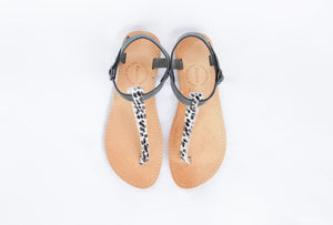 Zenais Sandals in Animal Print and Soft Grey Leather - Kardia