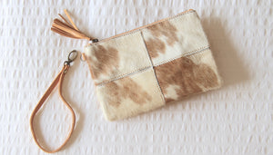 Indie Clutch in Tan and Cream Ponyhair leather - Kardia
