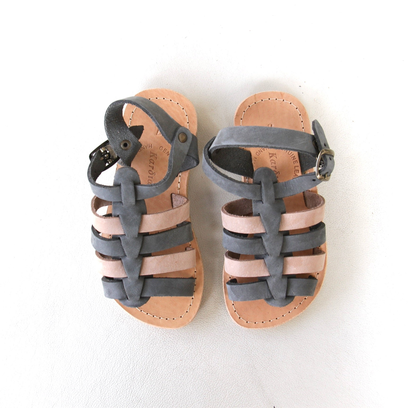 Kids Black and Tan strappy leather sandals - Size 27 - Kardia
