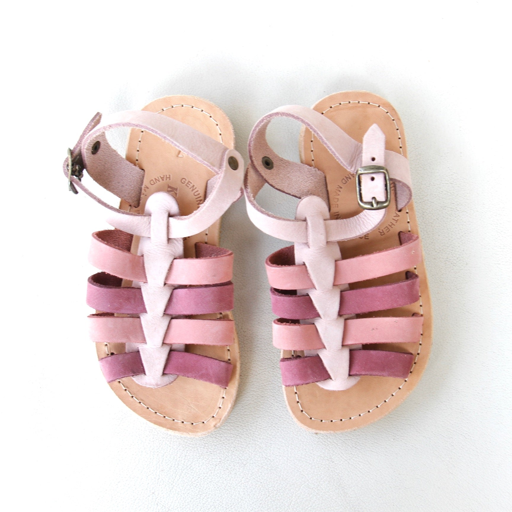 Kids Triple Pink strappy leather sandals - Size 27 - Kardia